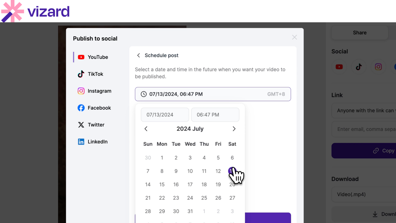 Vizard.ai's social media post scheduler 