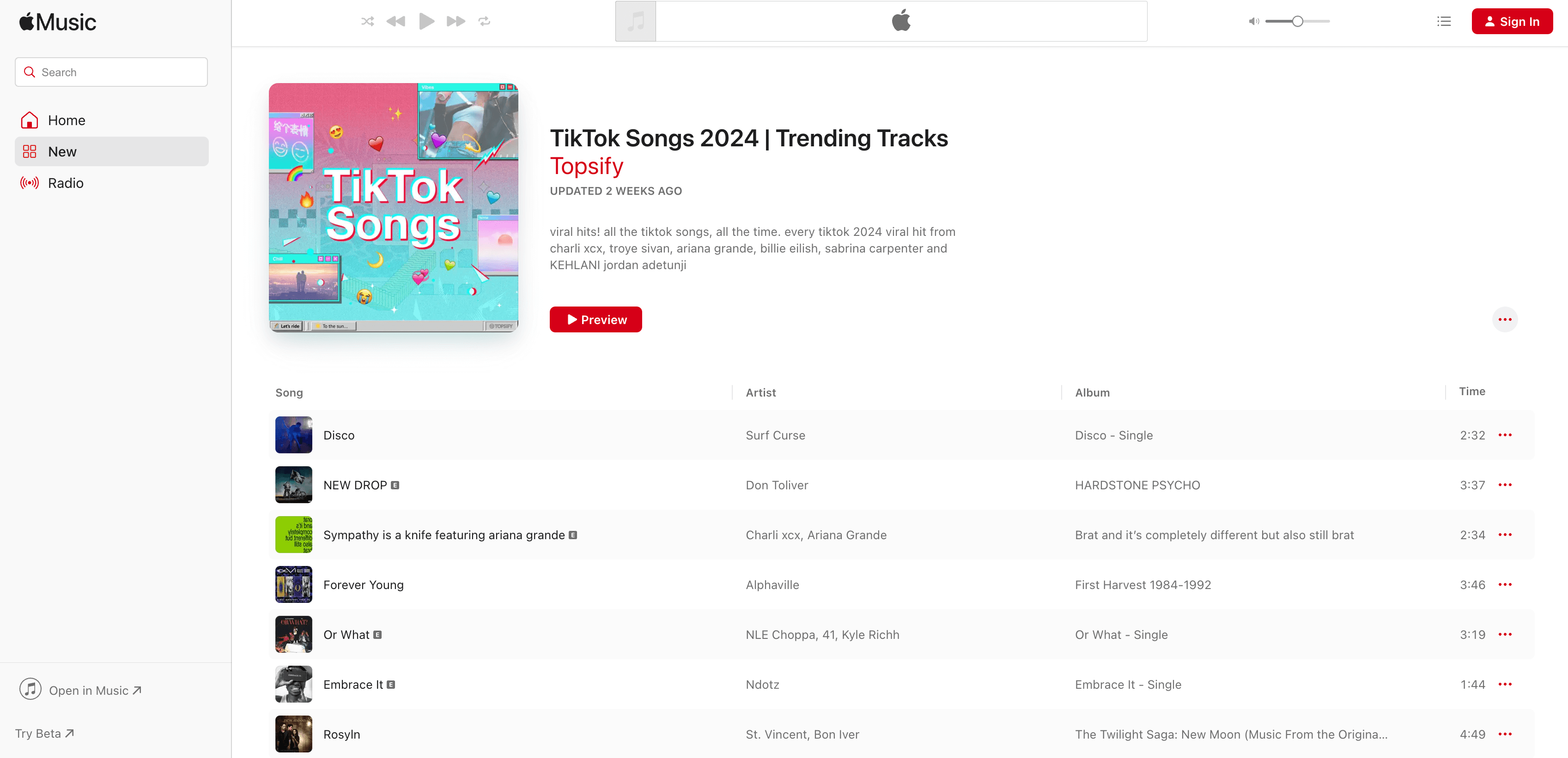 Apple Music offers a list of tiktok songs that are trending in 2024