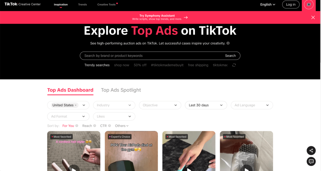 Tiktok creative center top ads dashboard