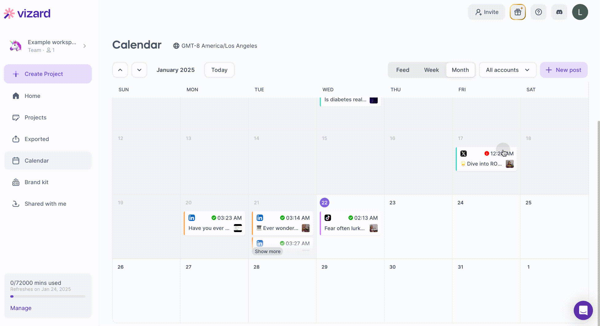 Vizard social media calendar