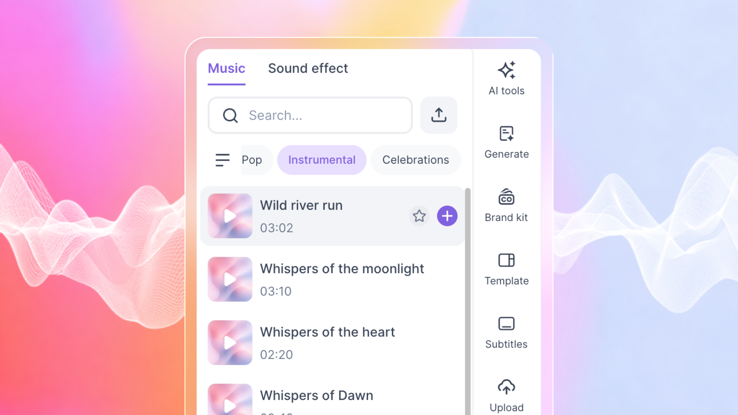 Vizard supports music added to timeline, and sound effect adding