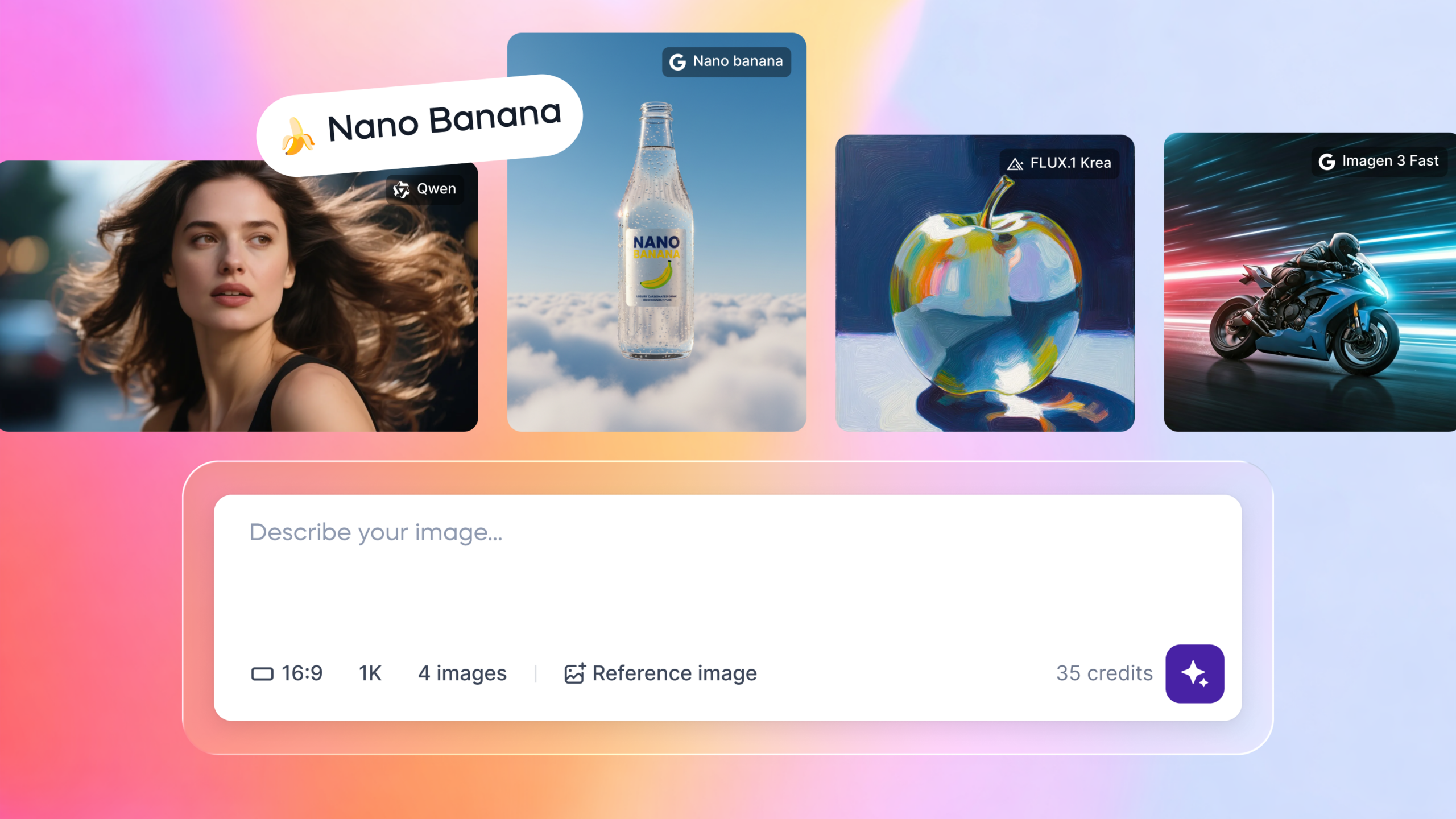 Vizard supports text to image models such as Nano Banana Pro, Imagen 3, FLUX, Qwen, and more.